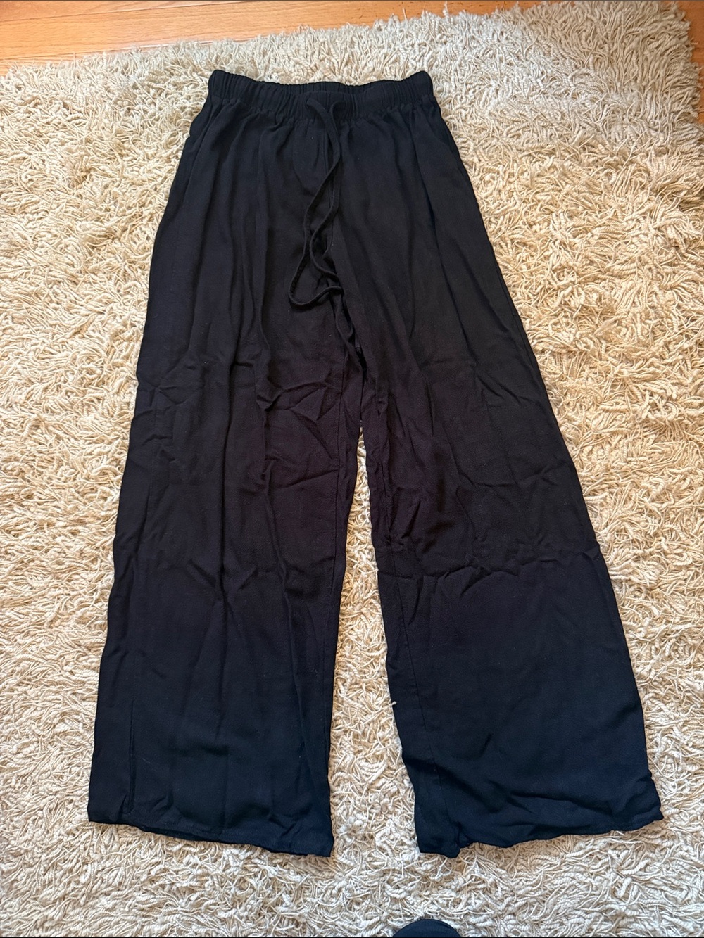 SHEIN Black Wide-Leg Drawstring linen Pants